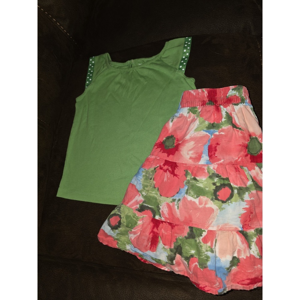 Gymboree burst of spring green top size 4t floral skirt size 4